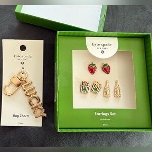 Kate Spade Gold 'Lucky' Bag Charm & Earring Set! NWT